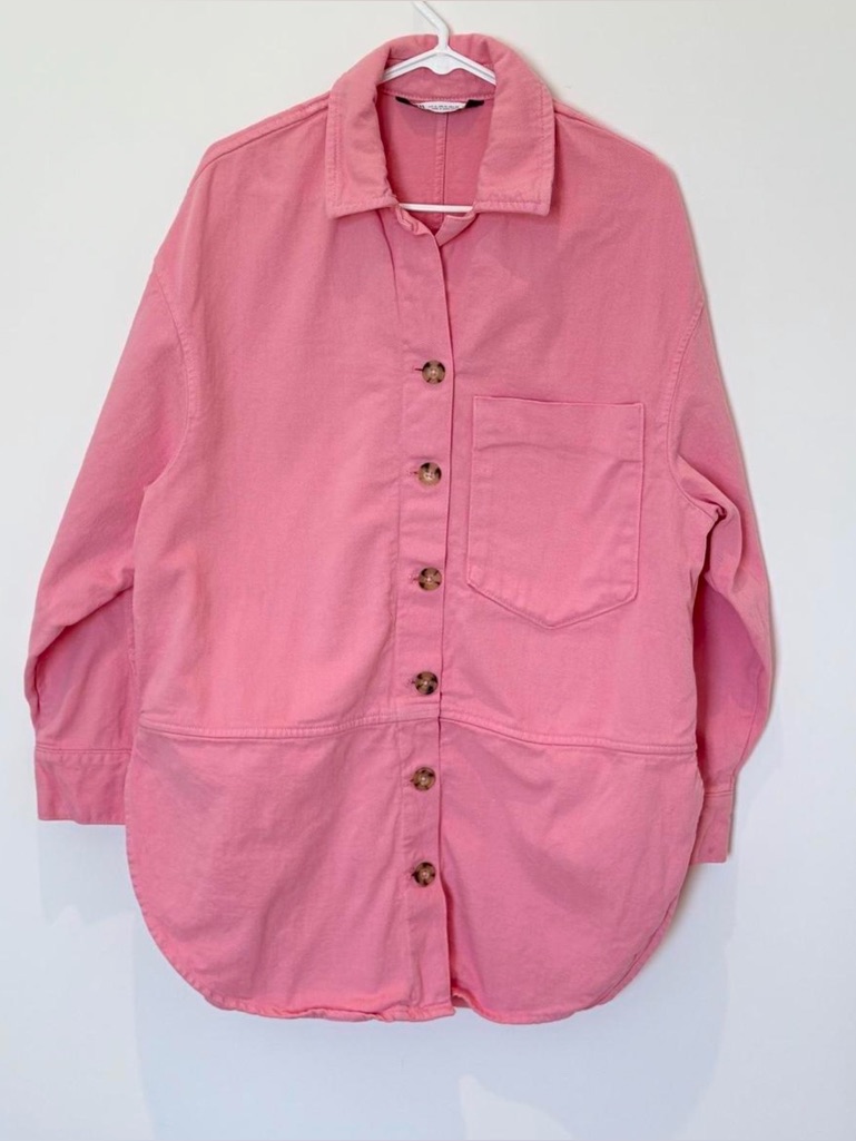 Zara Pink Button Front Oversized Shirt Jacket Size M
